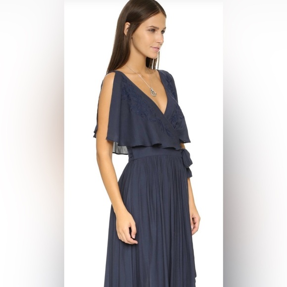 Free People Boho Embroidered Flowy Wrap V-Neck Flutter Sleeve Maxi Dress Size XS - Picture 2 of 14
